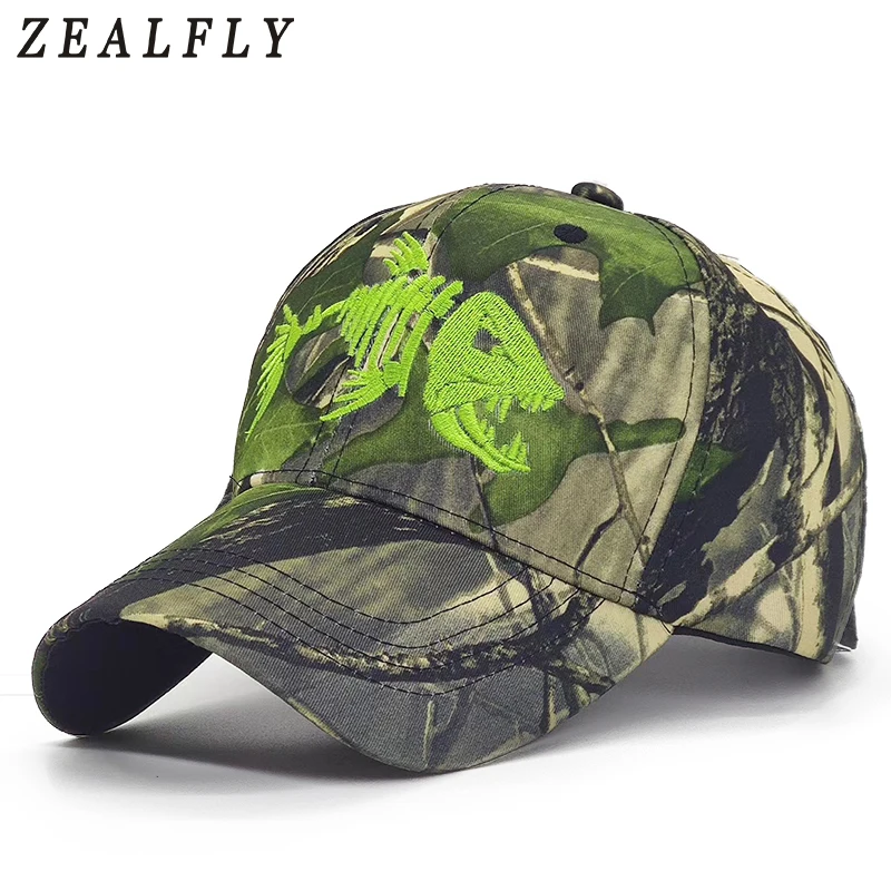 

Embroidered Fish Bone Mens Caps Camouflage Hunting Fishing Men Baseball Cap Summer Fisher Man Hat For Men Casual Bone Casquette