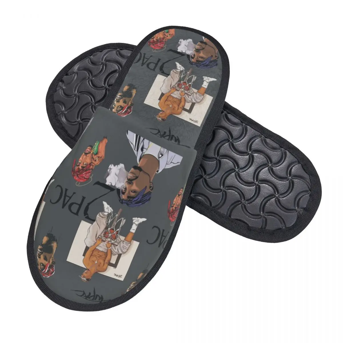 Custom Print Women 2P-pac Rapper Star Tupac House Slippers Soft Warm Memory Foam Fluffy Slipper Indoor Outdoor Shoes