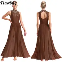 Vestido de baile lírico de Ballet para mujer, traje de leotardo superpuesto de longitud completa con espalda recortada, vestido largo de baile latino Rumba Tango