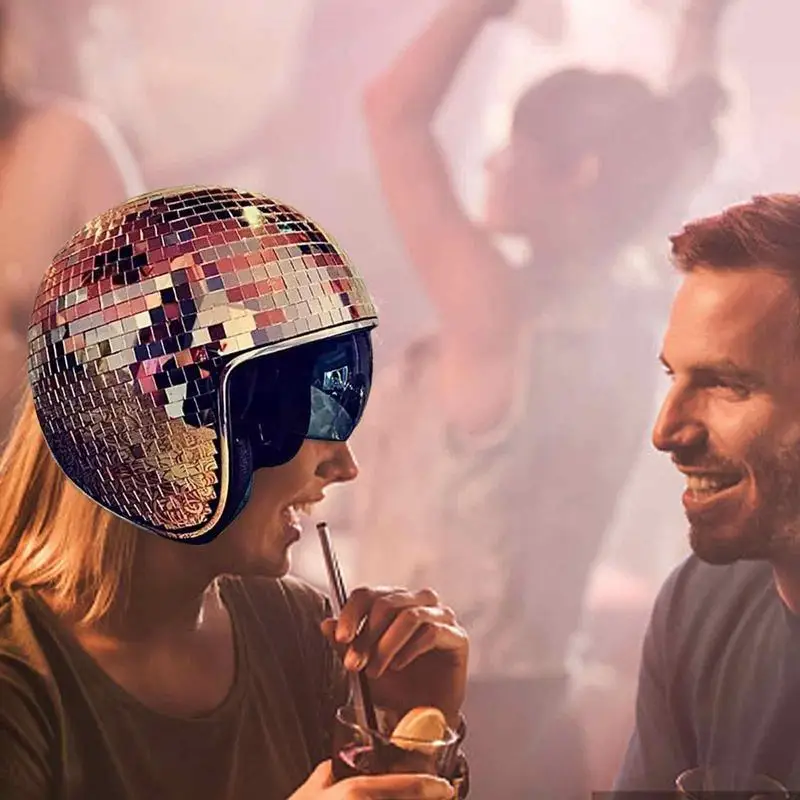 Disco Ball หมวกกันน็อก Glitter กระจกแก้ว Punk เครื่องแต่งกายหมวก Disco Ball หมวกกันน็อกแบบพับเก็บได้ Visor Disco Ball หมวกสําหรับบาร์ DJ Club