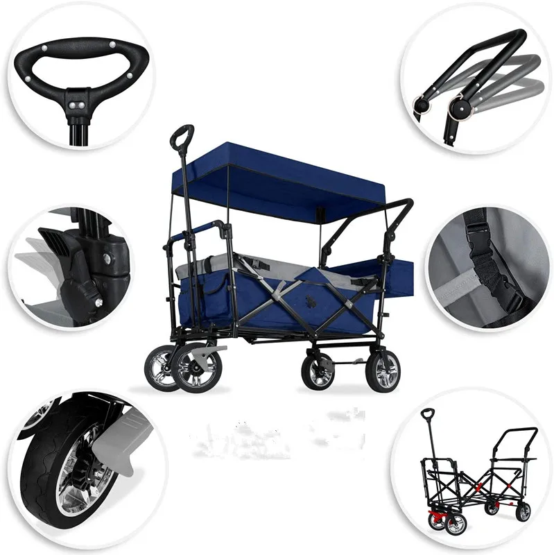 Folding Wagon Cart Heavy Duty Collapsible Utility Wagon All Terrain Outdoor Garden Beach Wagon Cart