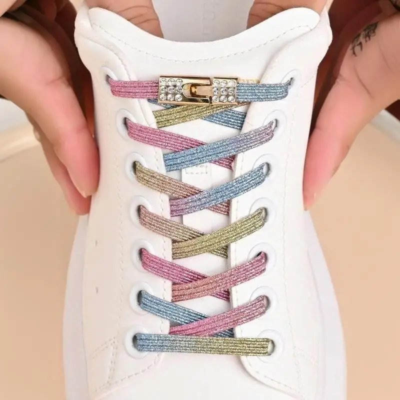 1 Paar Schnürsenkel ohne Binden, bunte Schnallen-Schnürsenkel, Perlenlicht, bunte Mode, ohne Binden, elastische Schnürsenkel für Sneaker, Kinder und Erwachsene – Detail 7