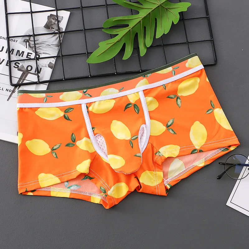 Men\'s Erotic Printed Trunk Elephant Nose Bulge Pouch Separation Boxer Shorts Fashion Ice Silk Quick Dry Comfy Breathable Panties