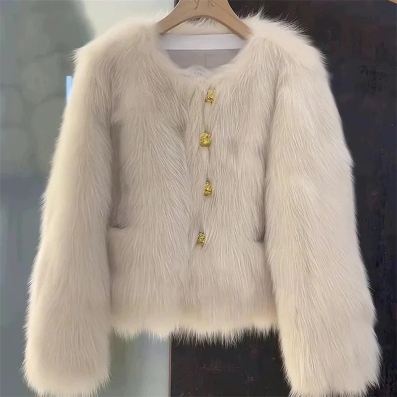 2025 Autumn/Winter Fox Fur Coat Thick Short Popular Fur Coat Lmitation Fur Grass Coat Female's Stand Up Collar High-End OutCoat