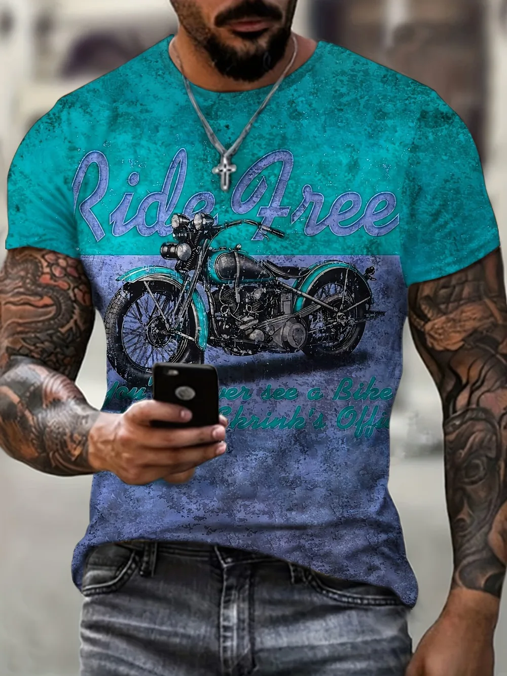 Sommerliches, großformatiges Herren-T-Shirt mit 3D-Druck und Motorradfahrer-Muster, schnell trocknend und atmungsaktiv, geeignet für den täglichen Gebrauch – Detail 4