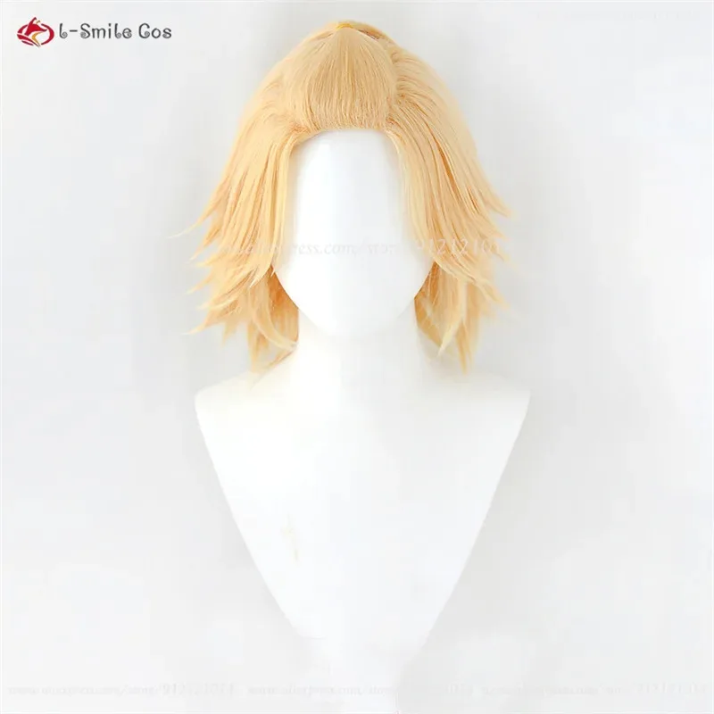 CyAnime Manjiro Sano Cosplay Wig Golden Short Mikey Anime Cosplay Wig With Stickers Heat Resistant Synthetic Hair + Wig Cap view 2