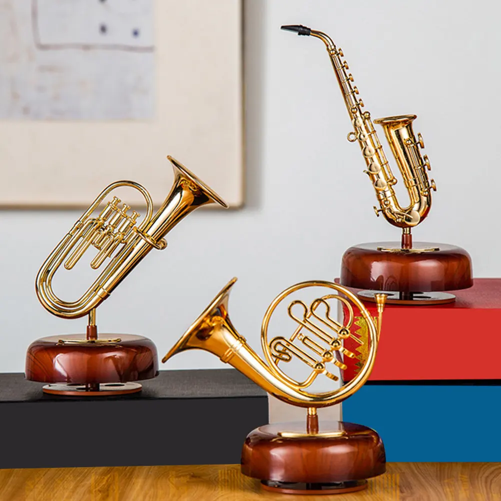 1Pcs Chic Creative Music Box Tuba Style Rotating Melody Box Beautiful Clear Sound Retro Atmosphere Decor for Bedroom Office Gift