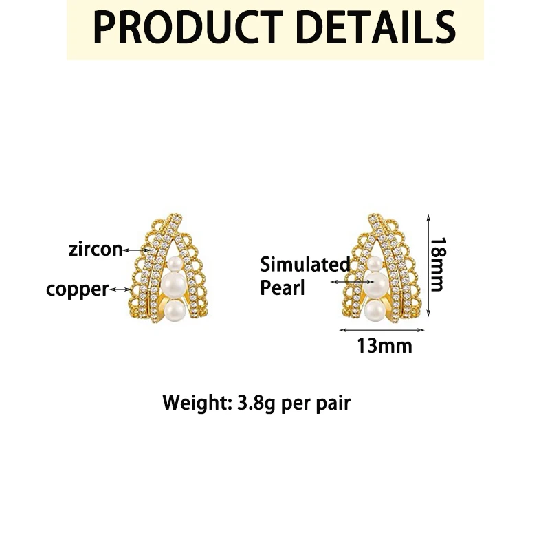 2024 Korean Copper Inlaid Zircon Pearl Mosquito Coil Ear Clips for Women Bride Earrings Fashion Simple Exquisite Party Jewelry