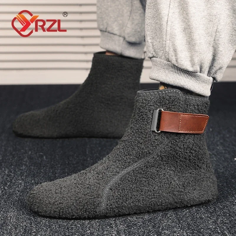 YRZL Winter Cotton Shoes Men Ankle Boots Warm Slip on Lightweight Slippers Men Plush Indoor Cotton Loafers Men Winter Warm Shoes