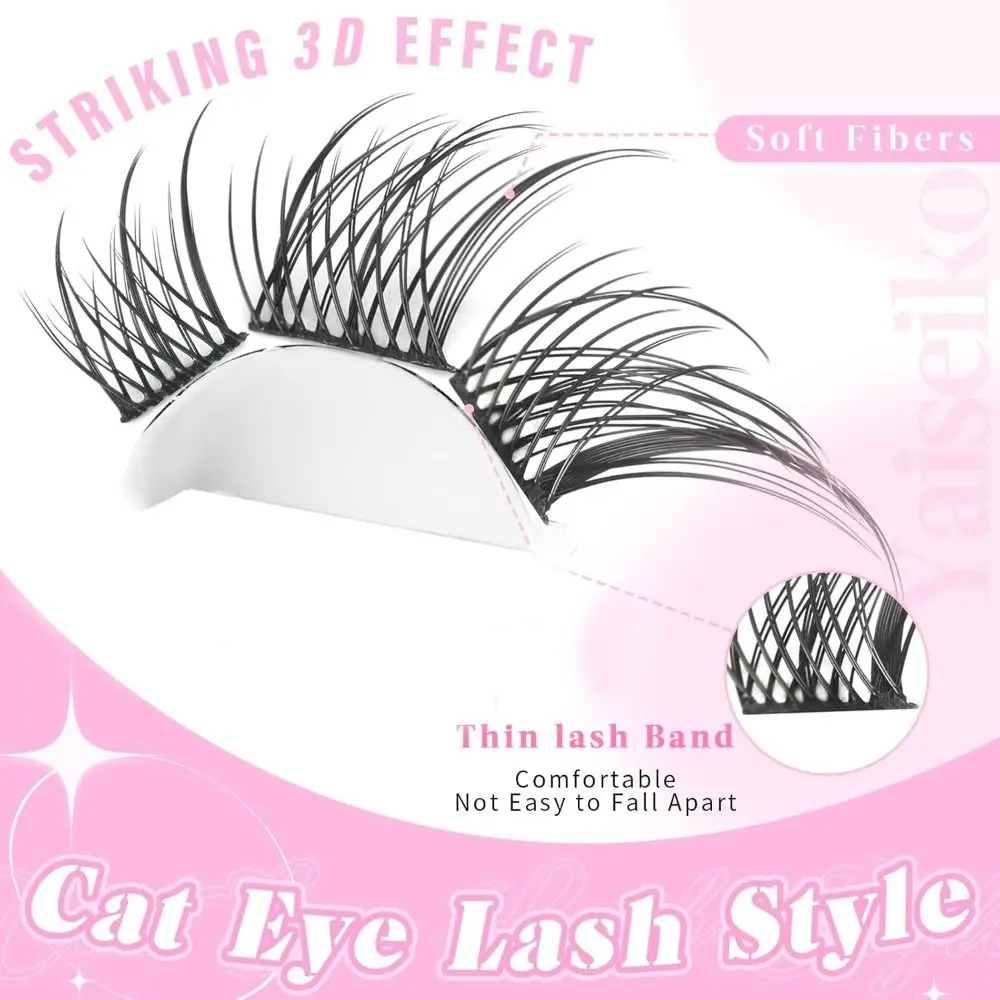 New 3D Cat Eye Self Adhesive Lashes Wispy Manga False Eyelashes Fox Natural Individual Lashes DIY Lash Extensions