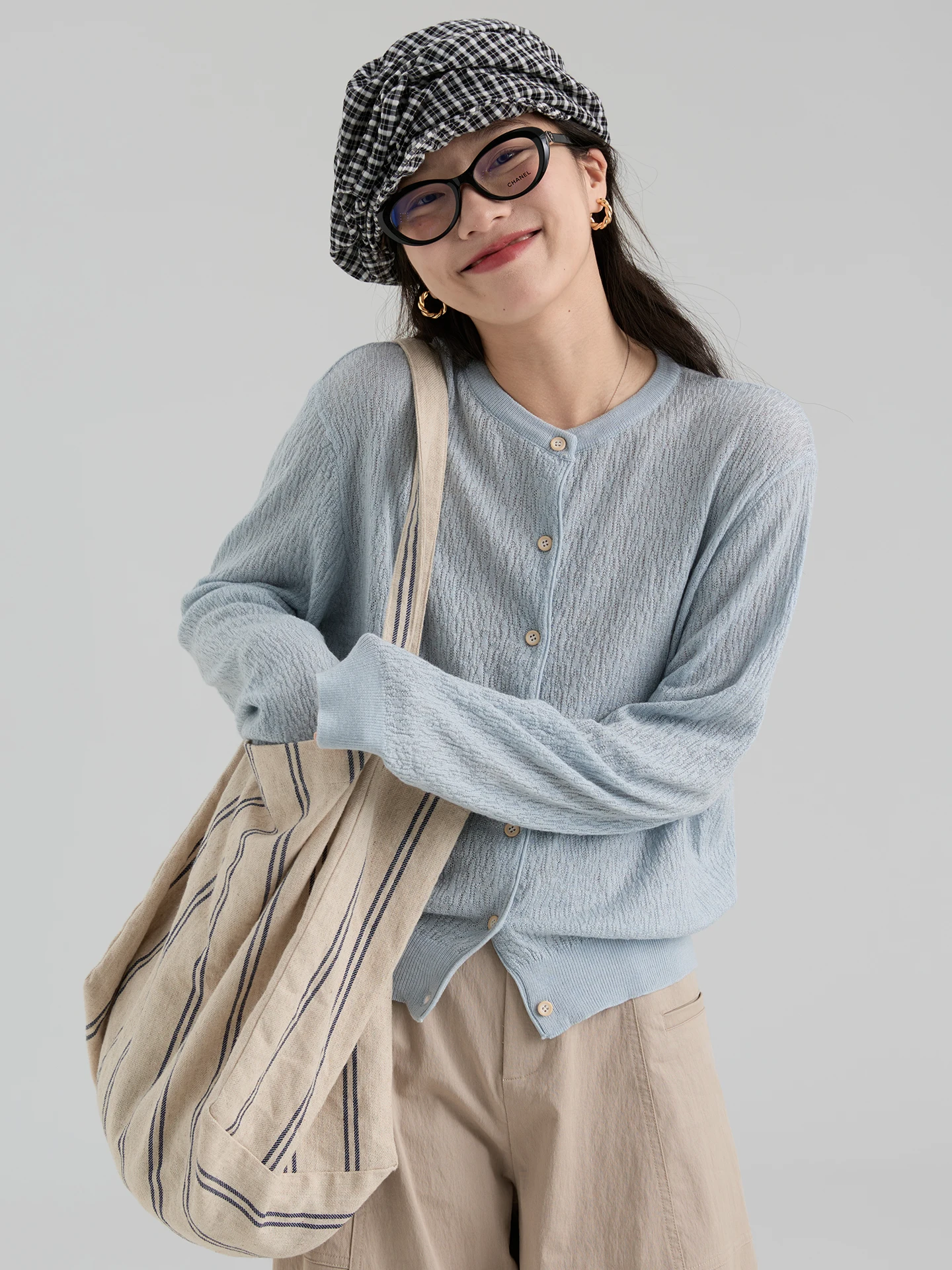 

Новинка 2026: Женский легкий вязаный кардиган Dwind Spring Texture с круглым вырезом, свободного кроя, в корейском стиле