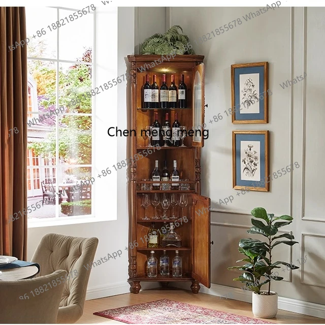 

American all solid wood high corner cabinet living room two-story locker dining room glass wine cabinet display wine cabinet