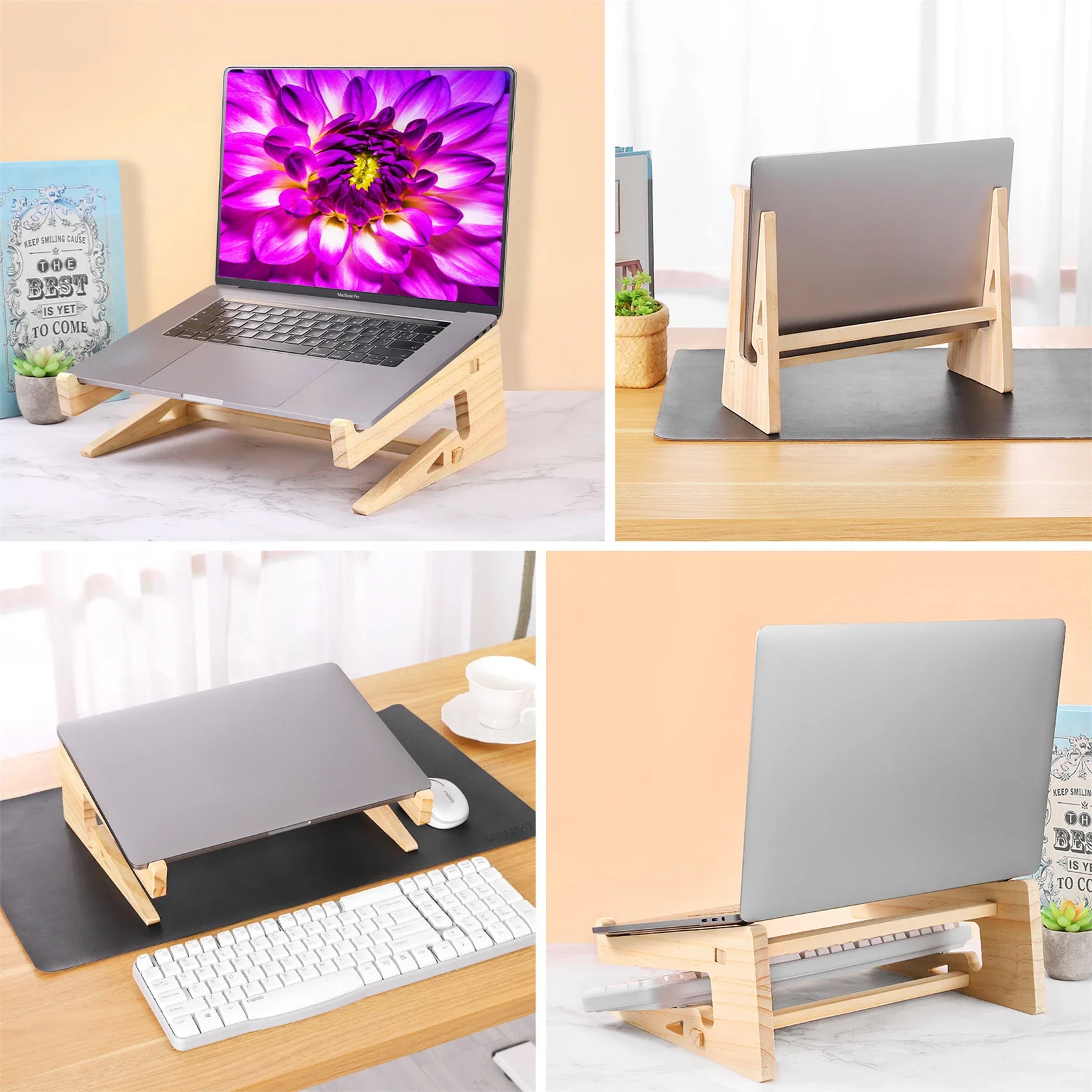 Wood Laptop Stand for MacBook Pro Universal Computer Stands for Desk Vertical Laptop Holder Wooden Laptop Riser for MacBook Air