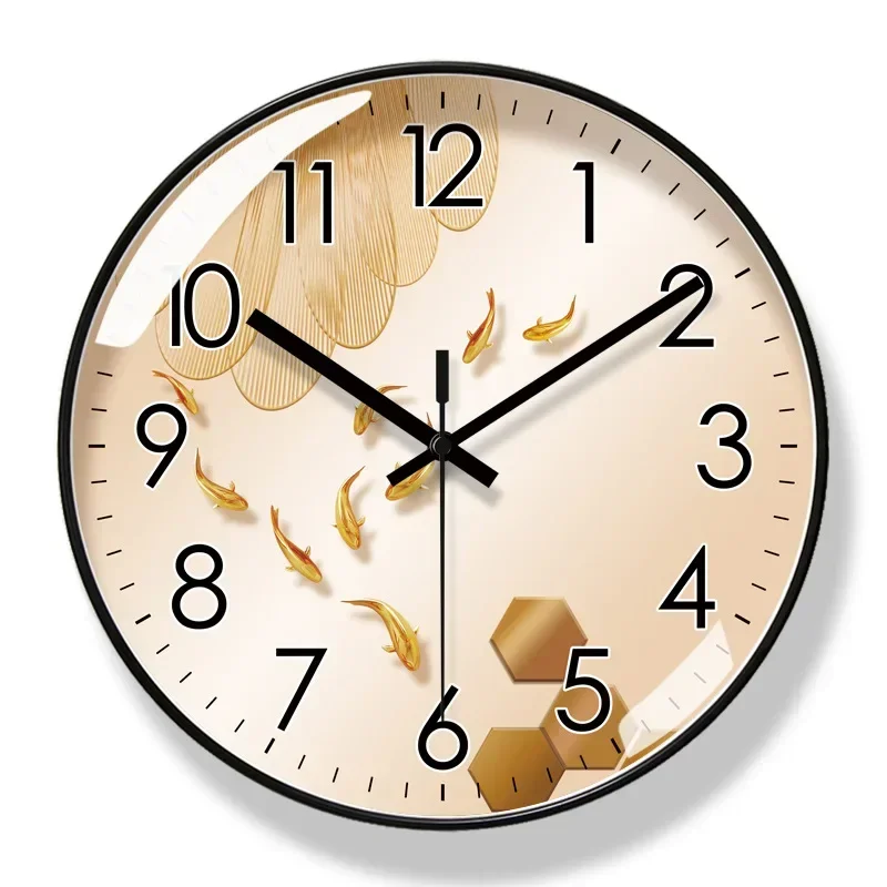 New Clocks Wall Home Decor Fu Word Punctual Wall Clock Living Room Personalized Round Light Luxury Creative Silent Quartz Clock