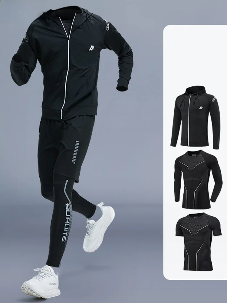 

Мужской спортивный костюм для бега с длинными рукавами, облегающая быстросохнущая одежда для тренировок, верхняя одежда для утренних пробежек и велоспорта