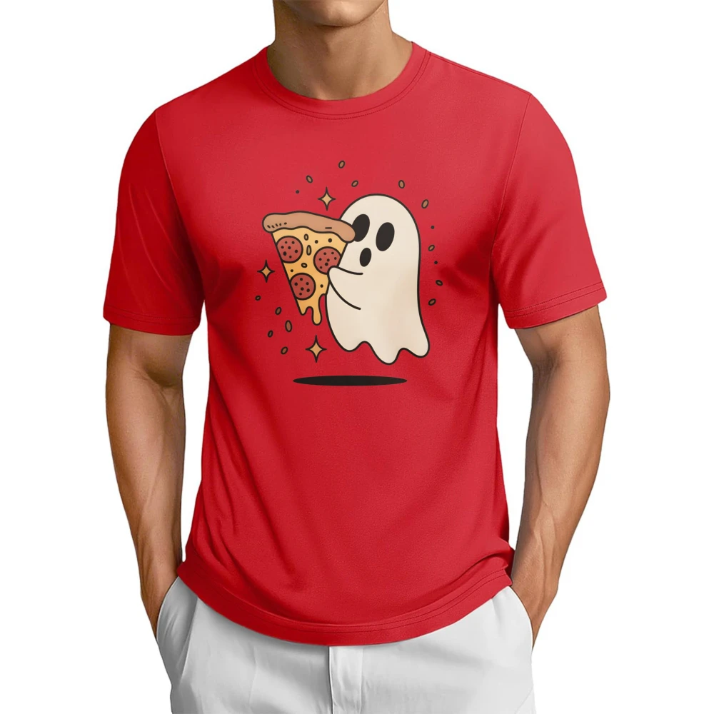 Funny Pizza Lover Ghost Halloween Shirt, Cute Fall Time Short Sleeve Tee Pizza Night, Bookish Introvert Weekend Autumnal Shirt P