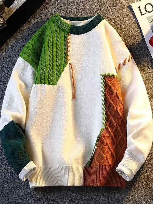 

Мужской вязаный свитер на подкладке Fce, модный корейский свитер, осень-зима, молодежный студенческий базовый слой, повседневный облегающий свитер