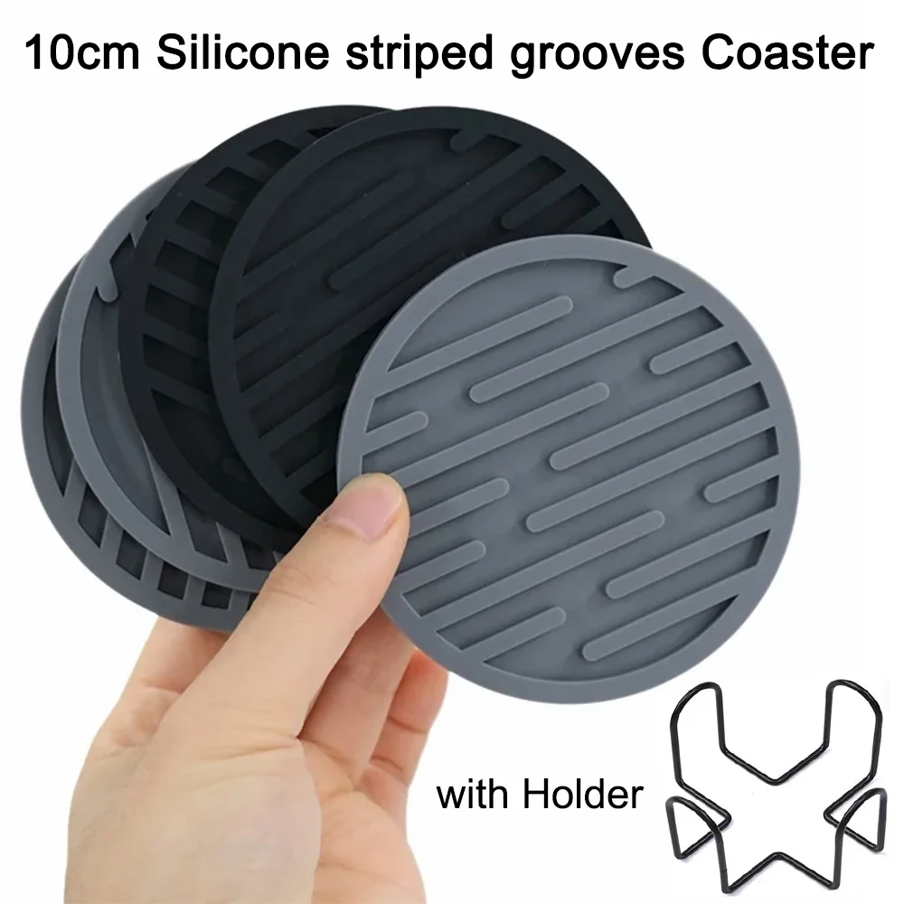 10 cm Silikon-Untersetzer mit Halter, runder Tischschutz, Gummi-Teetasse, Matte für heißes kaltes Getränk, Kaffeetasse, Glas, Getränkeunterlage, Dekor