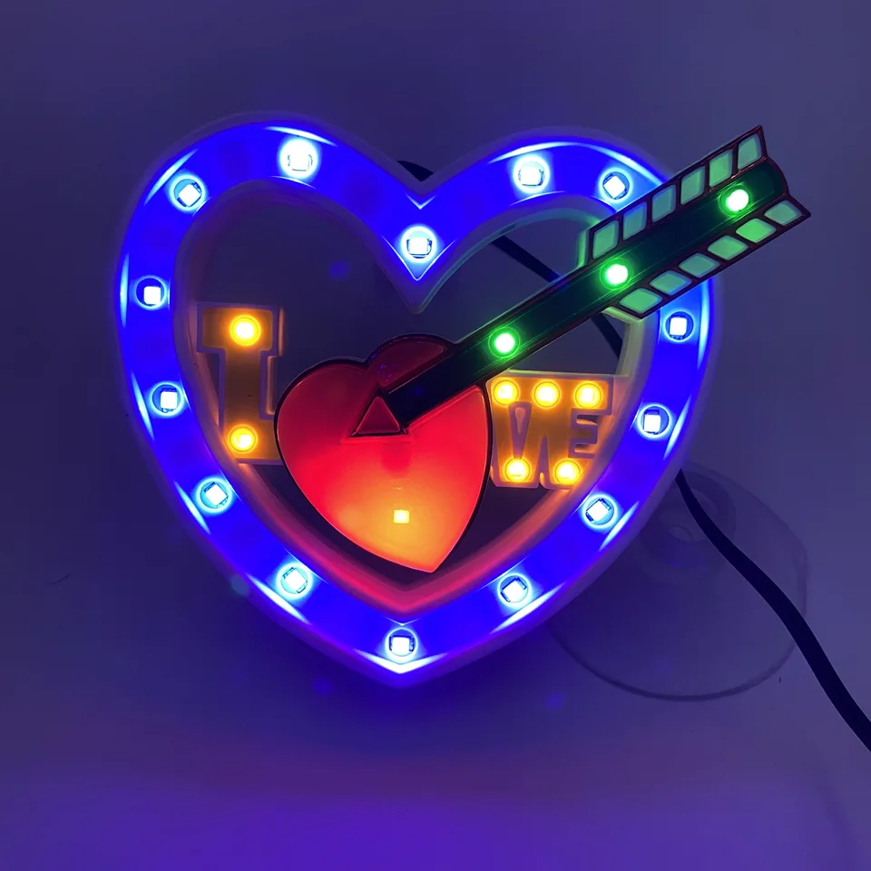 12V Car LED Atmosphere Flickering Strobe Heart Light RGB Colorful