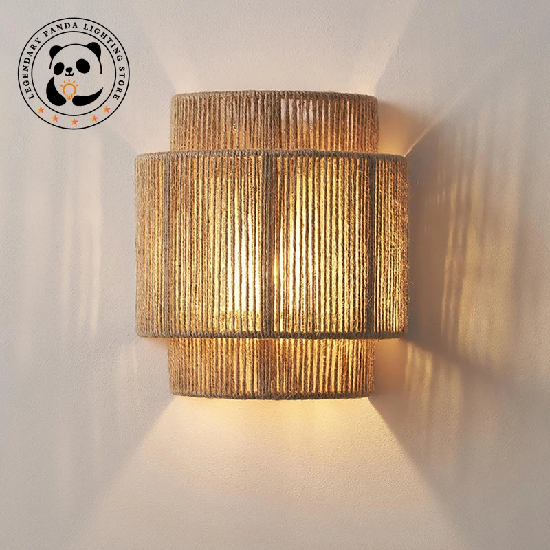 

Retro Wabi-sabi Hemp Rope Wall Lights Home Art Decorative Bedroom Foyer Aisle Hotel Atmosphere Sconces E27 Bulb Creative Lamps