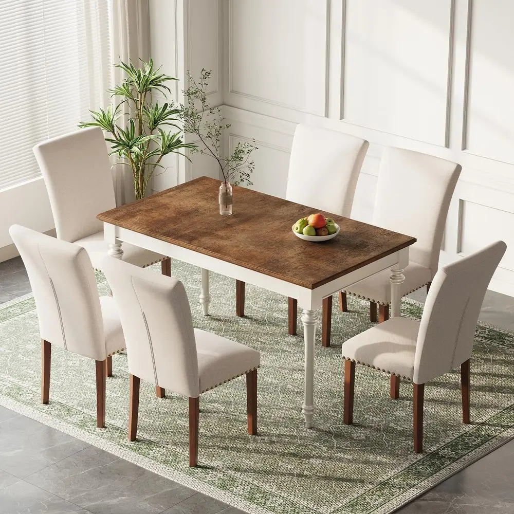 

Dining Chairs Set of 6, High Back with Wooden Legs and Nailhead Trim, Modern Fabric Dining Room Chair for Kitchen Restaurant