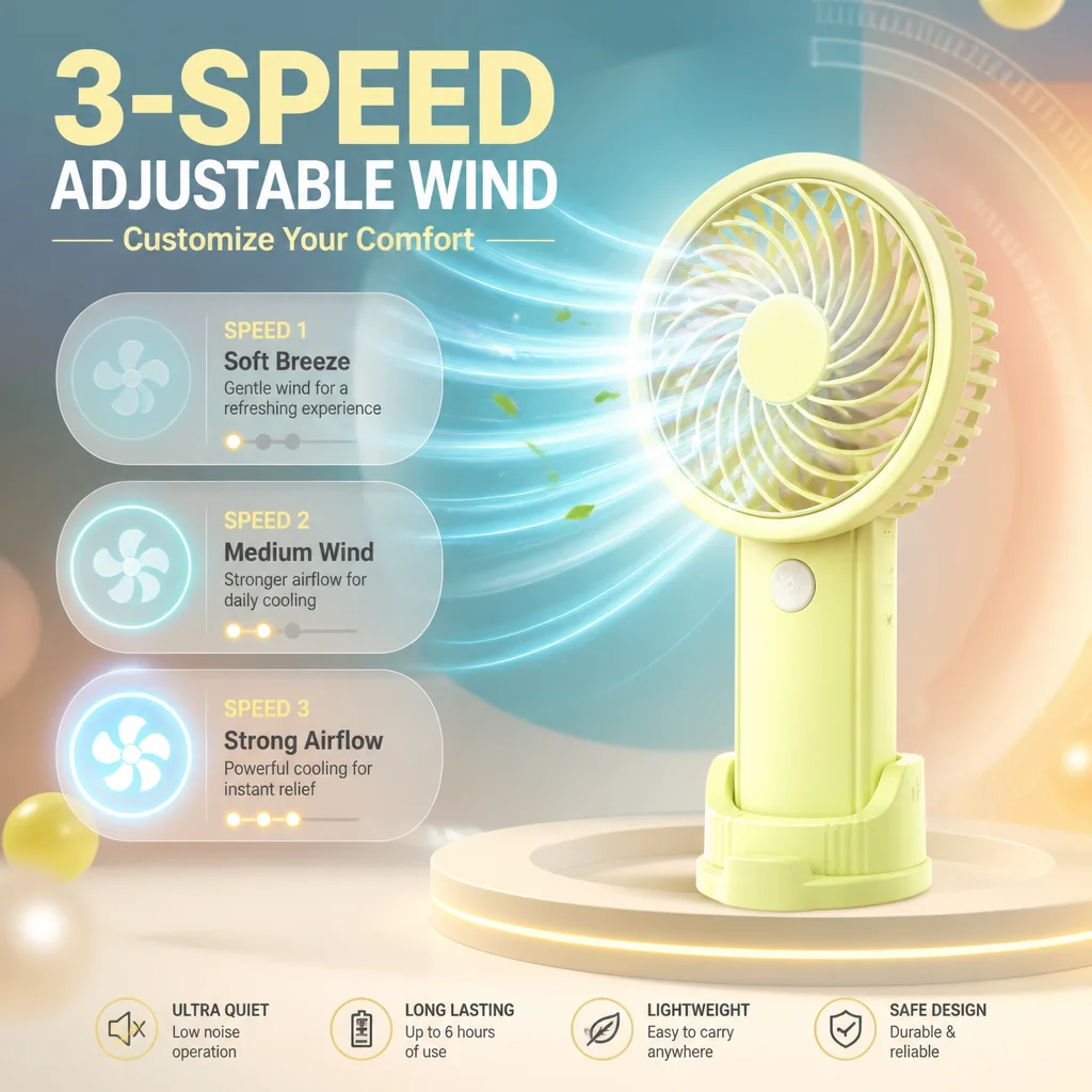 Mini Handheld Fan Portable USB Rechargeable Desk Cooler Fan with Phone Holder 3 Speeds Pocket Personal Fan for Outdoor