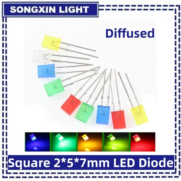 SAMIROB 100PCS Square 2*5*7mm LED Light-emitting Diode 2X5X7mm LED Diode Red Yellow Green Blue White Diodes for DIY Electronic