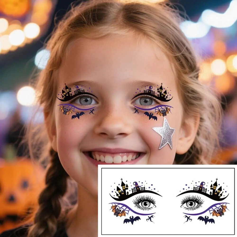 

Pumpkin Ghost Skull Halloween Face Tattoo Disposable Waterproof Cheek Eyes Temporary Stickers Portable Long-acting