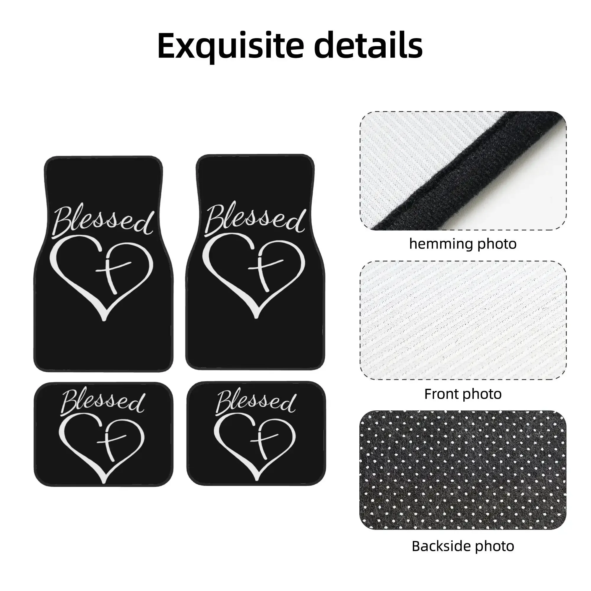 4pcs All- Fit Car Floor Mats Compatible For All Vehicle Models - Front & Rear Heart-Patterned With Blessing Letters (Love Phrase