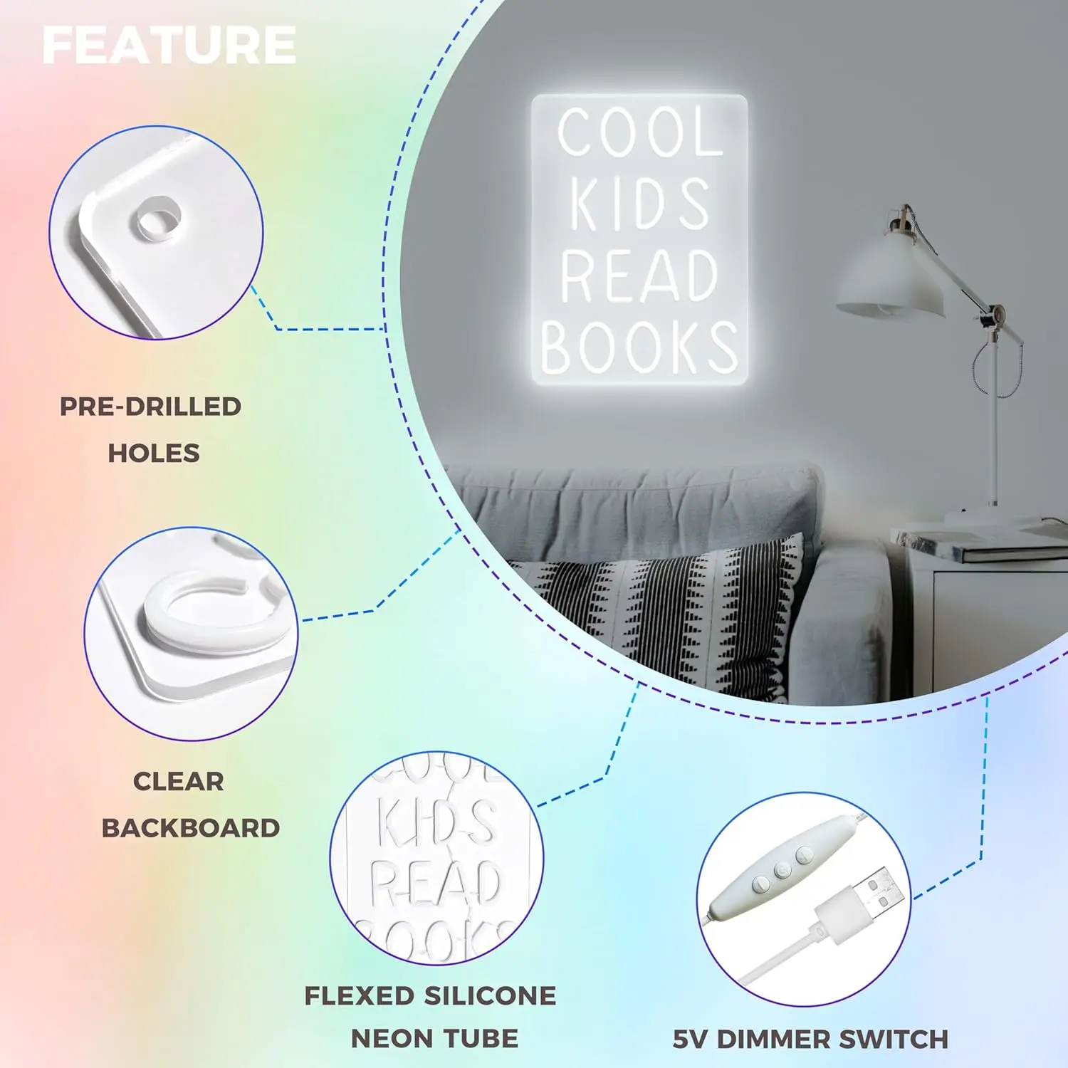 Cool Kids Read Books Neon Sign Book Lovers parole Quotes Sign Kid Room Light Wall Art for Library Classroom Read Corner Decor