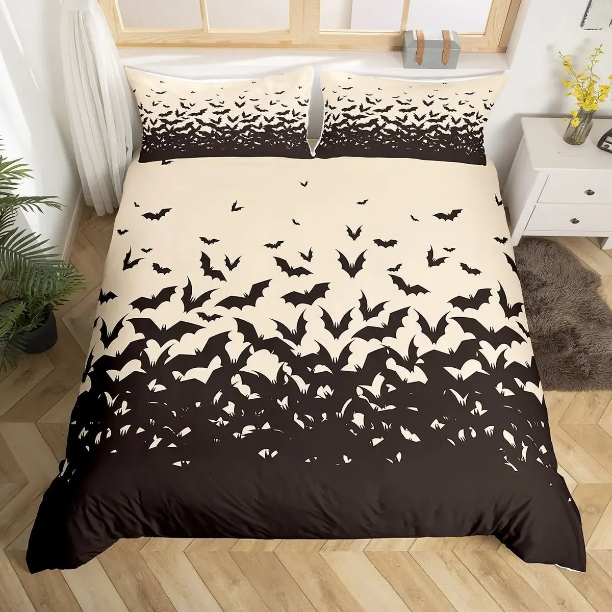 3D Bat Printing 2-3 Piece Set (No Core) Suitable for Bedroom Duvet Cover Set Halloween Decor Gift Happy Halloween Bedding Set