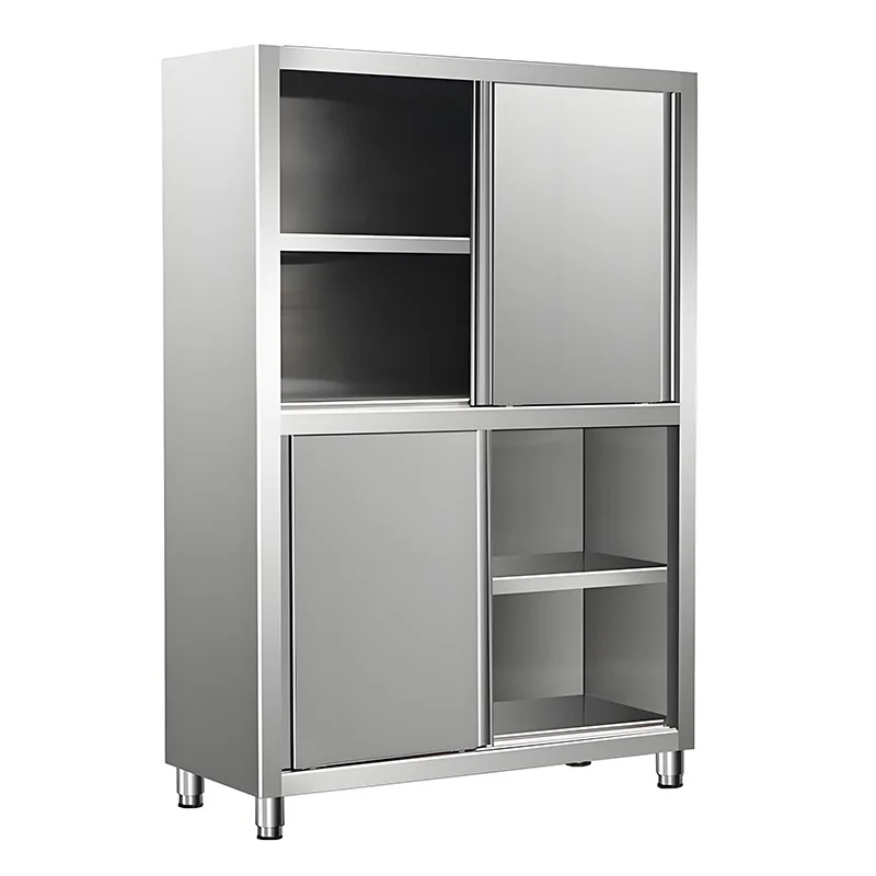 LH stainless steel kitchen four-door cupboard commercial canteen all-steel sliding door storage cabinet
