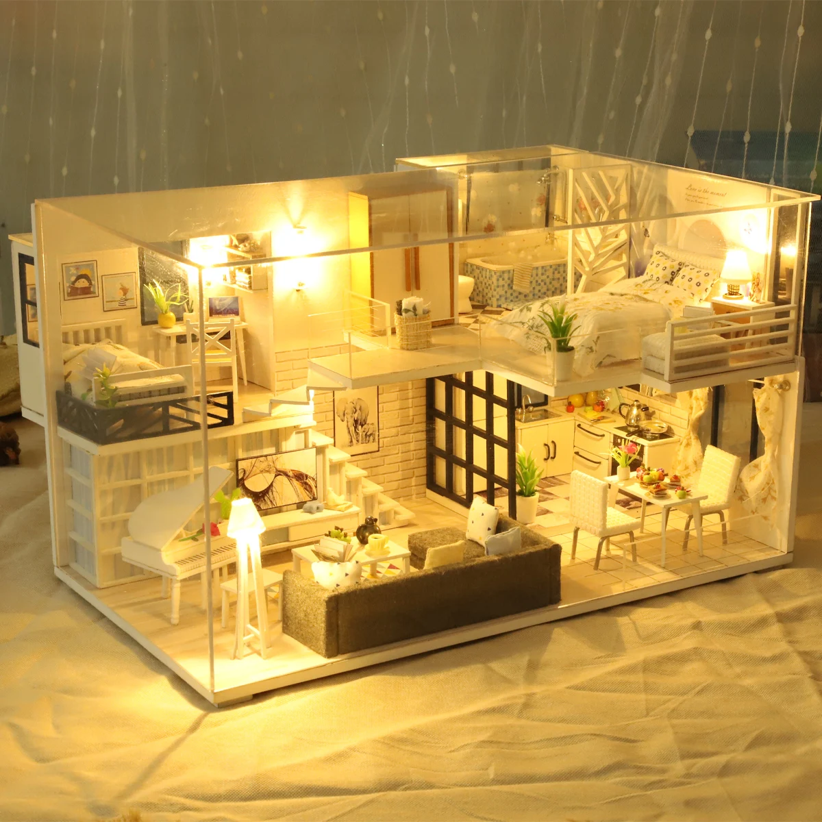 Baby House Kit Mini DIY Handmade Duplex Apartment Production 3D Puzzle Assembly Building Model Girl Toys, Home Bedroom Decoratio