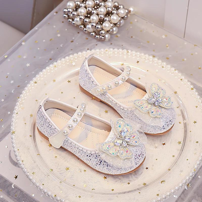 Mädchen Lederschuhe mit Glänzenden Pailletten und Süßen Schleifen, Kinder Flache Schuhe mit Klettverschluss, 2026 Neue Mode Kindertanzschuhe für Party und Hochzeit – Detail 7