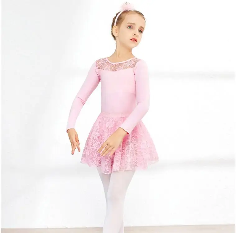 Female\' S Ballet Dance Leotards Long/short Sleeve Black Lace Skirt Suit Women Ice Skating Dress Gymnastics Leotard Dress