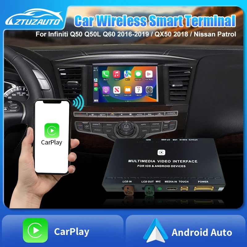 Wireless CarPlay Android Auto for Infiniti QX60/ Nissan Patrol Y62 Mirror Aftermarket Camera CarPlay Upgrade Retrofit multimedia