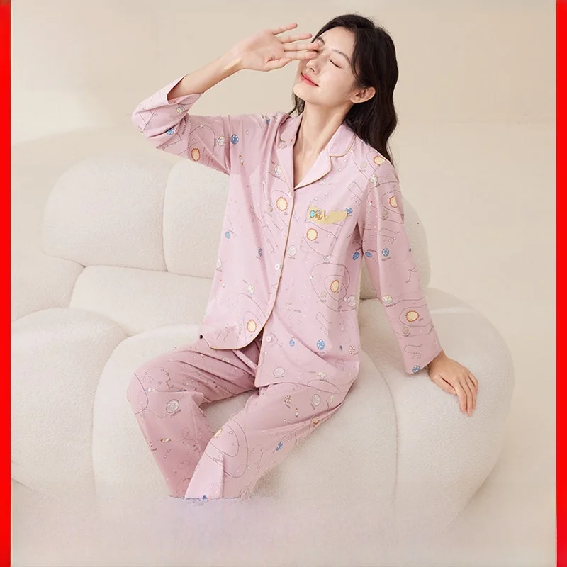 conjunto-de-pijama-de-algodon-puro-para-mujer-manga-larga-y-pantalones-largos-ropa-de-casa-hodohome-red-bean-estilo-casual-comodo-y-suave