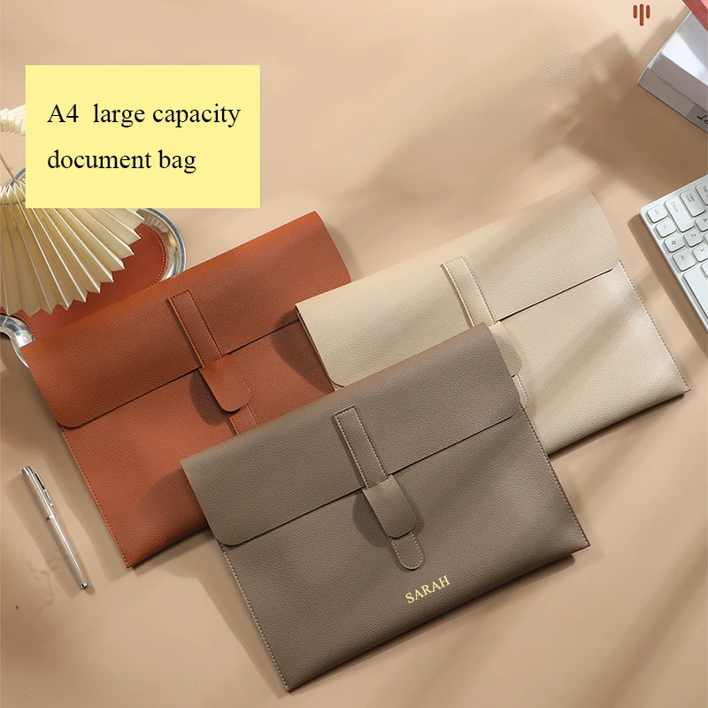 Business PU Leather A4 Document Bag Personlized Wholesale Luxury 13 Inch Laptop Bag Custom Name Office Storage Bag Folder Sleeve