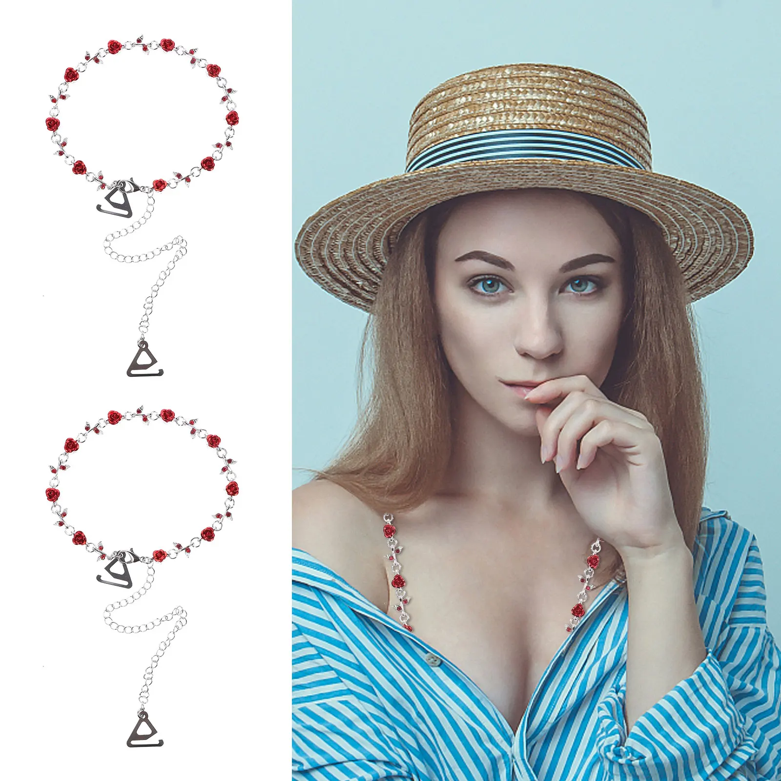 

1 Pair Rose Non-Slip Underwear Shoulder Straps Invisible Adjustable Replacement Strap For Off-Shoulder Clothes Flower Decor