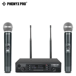 Phenyx Pro UHF Dual  Wireless Microphone System Profeesional Adjustable Sturdy Metal Build 100M  For Church, Singing, Karaoke
