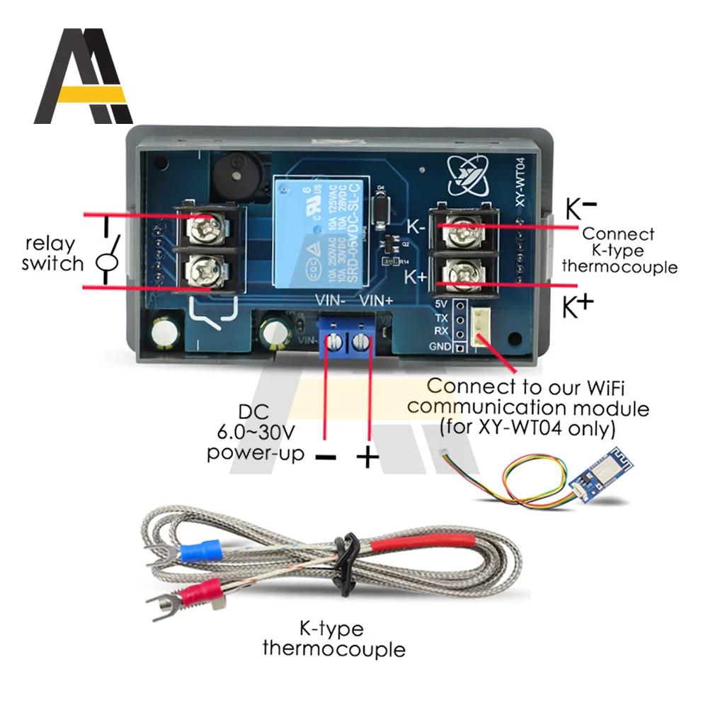 WT04 High Temperature Digital Thermostat K-type High Temperature Controller -99~999 degrees 1 way relay with WIFI remote control