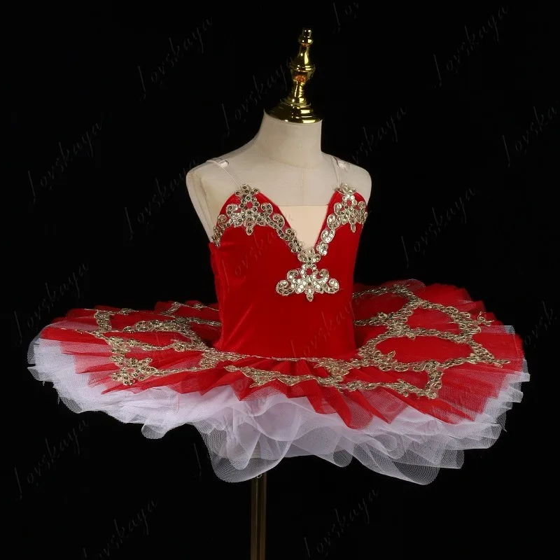 Rode balletplooirok, fluwelen top, professioneel Tutu-danskostuum, prestatiekostuum voor de Swan Lake Show