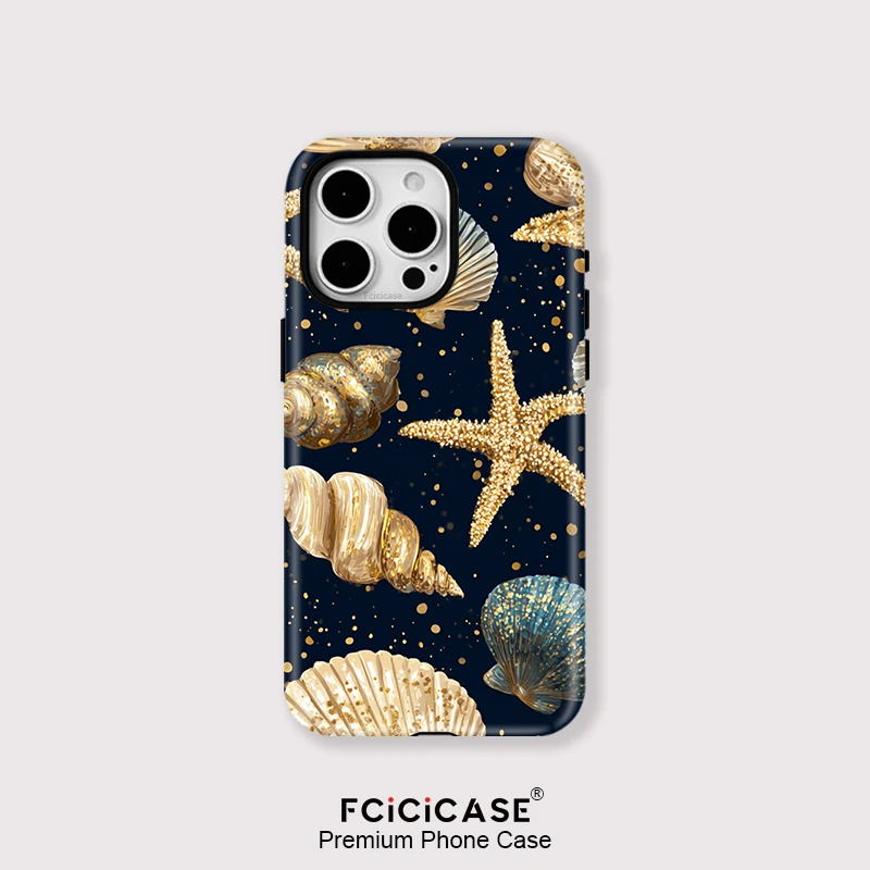 Fcicicase ل MagSafe شحن لاسلكي جراب هاتف آيفون 16 15 زائد 14 13 برو ماكس 12 11 محارة قذيفة نجم البحر نمط غطاء #1