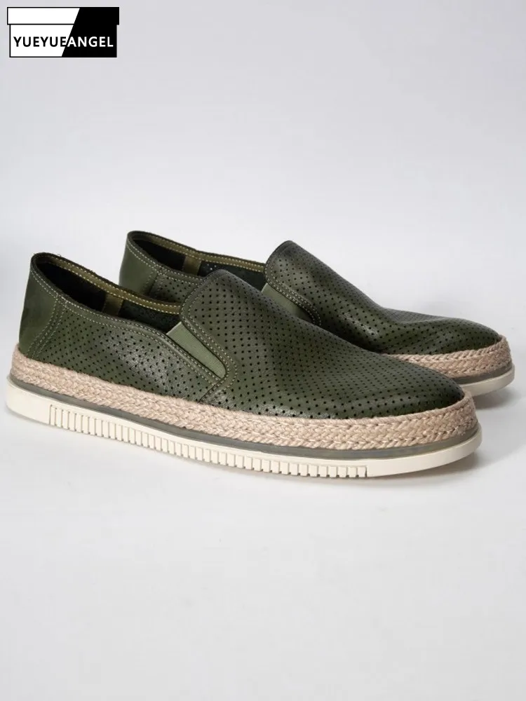 

Handmade Mens Hollow Out Cowhide Genuine Leather Shoes Vintage Breathable Slip On Loafers New Casual Low Cut Flats Driving Shoes