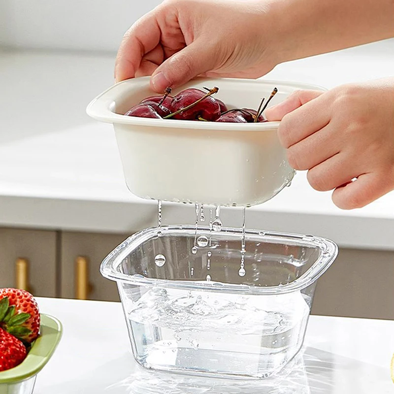 Double Layer Vegetal e Fruit Drainer Basket, Drenagem de alimentos domésticos, Recipiente de arroz, Tigela de lavar