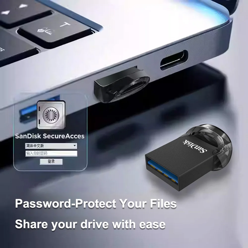 SanDisk Ultra Fit USB 3,2 unidad Flash CZ430 32GB-512GB mini ordenador cifrado de alta velocidad a prueba de golpes, unidad USB para coche de negocios