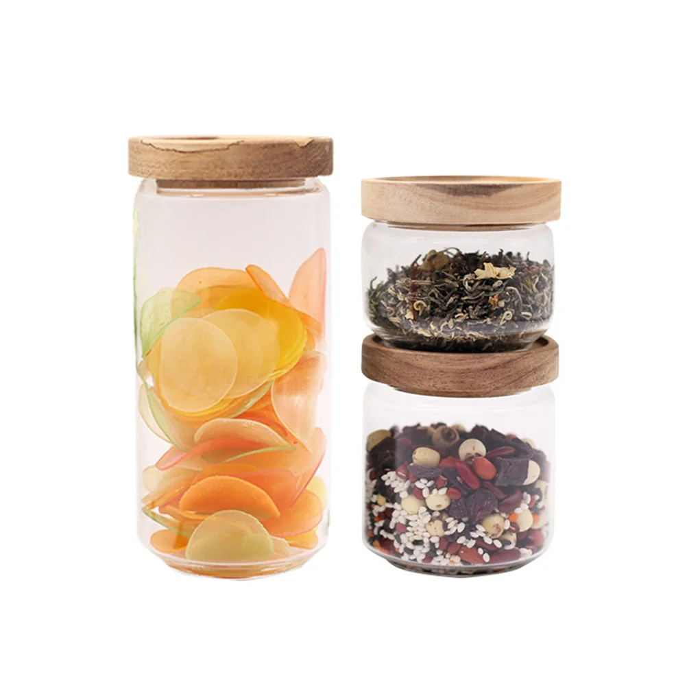 

750Ml Glass Tea Canister Heat Resistant Transparent Jar With Wooden Lid Sealed Storage For Coffee Beans Biscuits Spices Kitchen