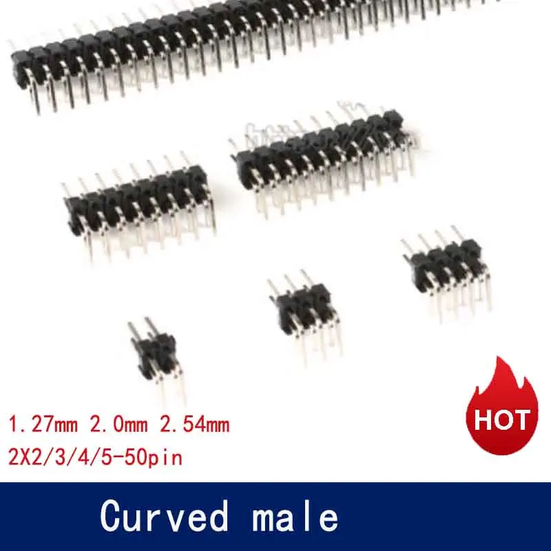 10Pcs 1.27mm 2.0mm 2.54mm Pitch 2x2/3/4-50P Double Row Male Female Pin Header PCB Board Connector 1.27 Pin header Socket SMD SMT