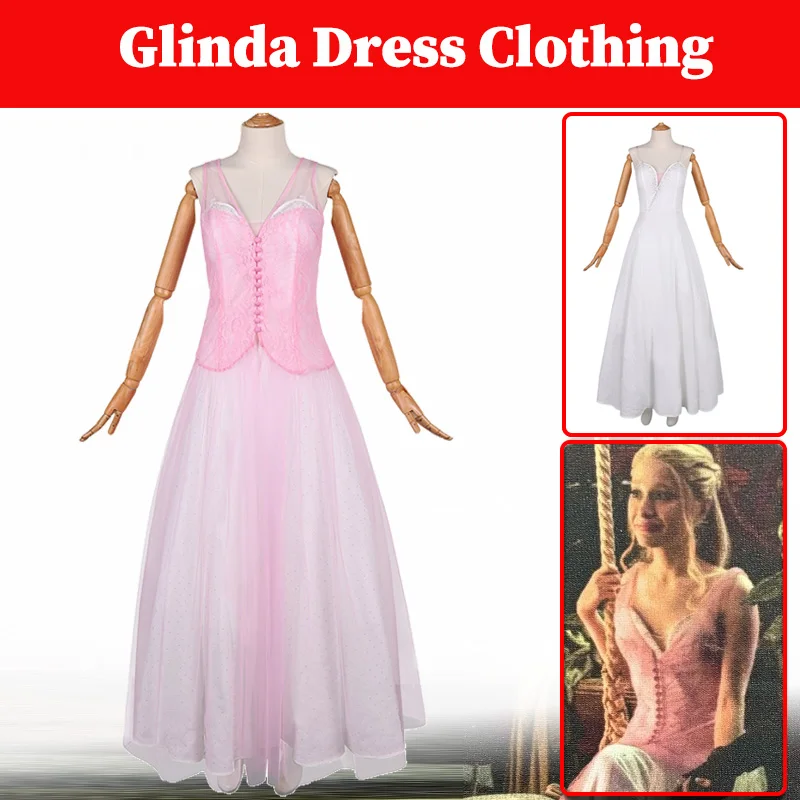 شريرة ​ 2 ل Glinda تأثيري حلي النساء فانتازيا فستان حلو أبيض وردي تنانير دانتيل الكبار النساء تمويه هالوين الدعاوى