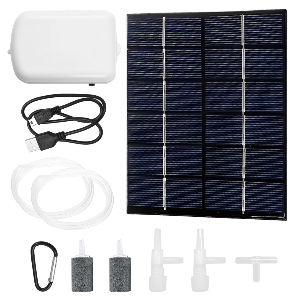 

Solar Pond Aerator with Air Pump 2000mA Backup Battery Aquarium Oxygen Aerator Air Pump with Pipe Air Bubble Stones for Garden F